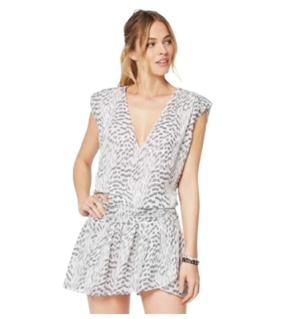 Ramy Brook Terry Dress Silk Chiffon Mini White Black Printed Sleeveless Small
